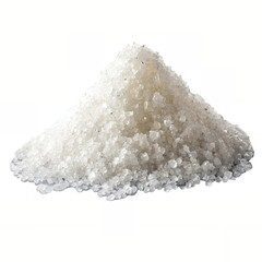 A pile of white crystalline salt on a white background