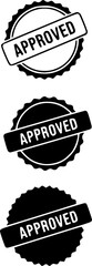Approved stamp vector set in black color. Suitable for apps and website UI designs
