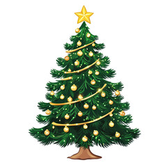 Fototapeta premium Festive Christmas tree with gold ornaments and star joyful holiday spirit