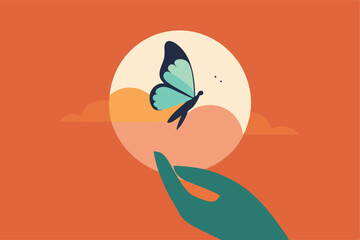hand holding butterfly vector illustration