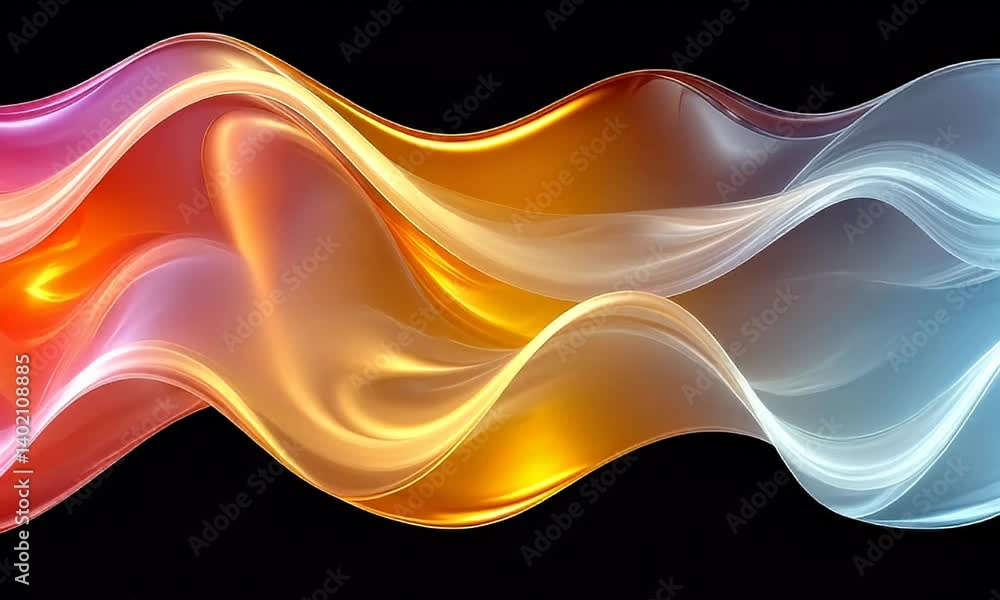 Sticker colorful abstract wave flowing with smooth light and illumination on a dark background
