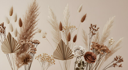 Minimalist Dried Flower Background with Neutral Tones