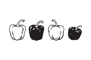 Set of 6 pec in two row  Bell Pepper line art on white background