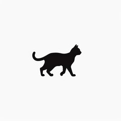 Obraz premium Simple silhouette of a walking cat. A black cat shape on a white background. Profile view, showcasing the cat's body and tail