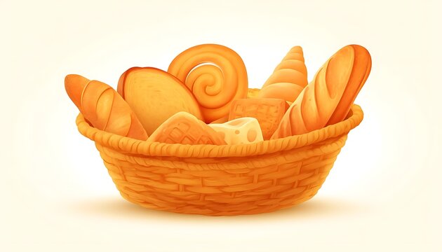 basket of bread, orange, baked goods clip art preview