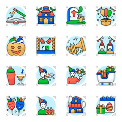 Naklejka premium Pack of New Year Party Flat Icon