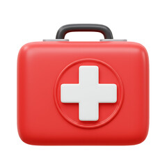 3D Render of a Red First-Aid Kit on transparent background, PNG.