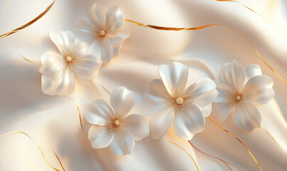 Naklejka premium White and Golden Flowers, Elegant Floral Flowers, Elegance, Calmness, Beauty, Nature, Flower Background