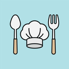 Chef hat and spoon fork icon represents cooking passion, culinary creativity, and professional kitchen vibes.
