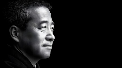 Profile Portrait of a Distinguished Mature Man in Monochrome Style