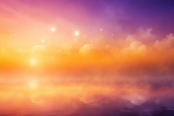 Obraz premium Dreamy sunset sky with glowing clouds and shining stars