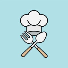 Chef hat and spoon fork icon represents cooking passion, culinary creativity, and professional kitchen vibes.
