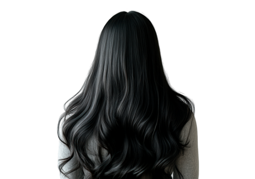 Back view of shiny straight long black hair isolated on transparent background - Powered by Adobe