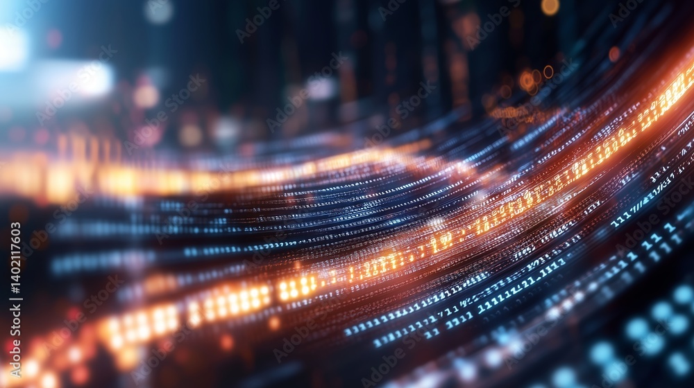 Poster Dynamic digital wave with flowing data streams in abstract visual representation of technology and innovation