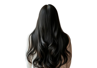 Naklejka premium Back view of a womans head with long, black hair isolated on transparent background