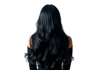 Woman with long black hair back view PNG