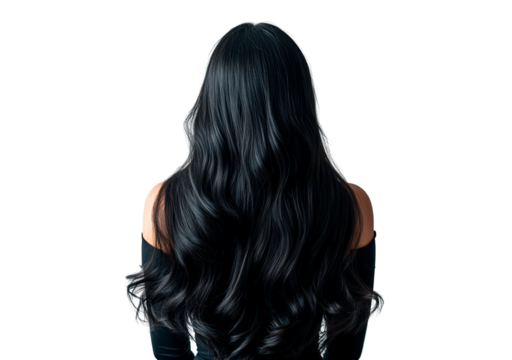 Woman with long black hair back view PNG