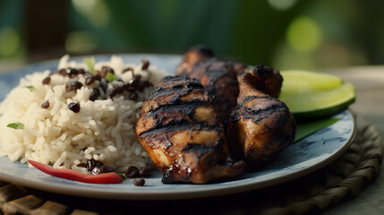 Grilled chicken and rice, a culinary masterpiece showcasing tropical flavors