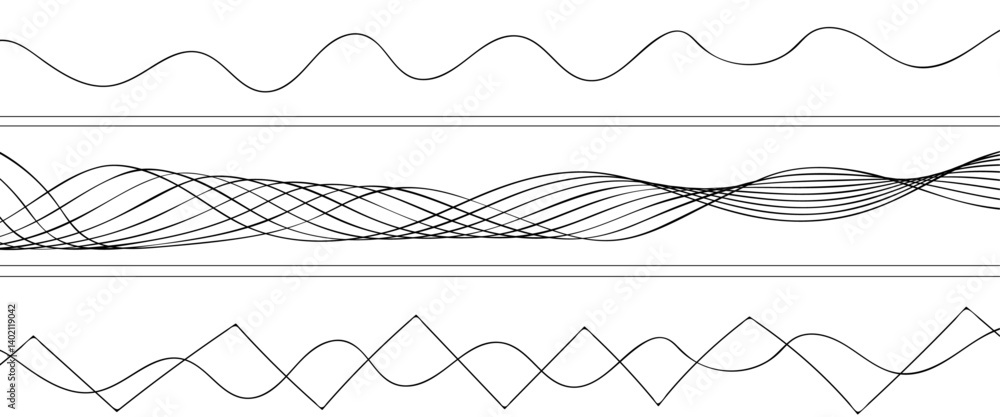 Poster abstract wave lines on white background. set of many waves lines background. abstract horizontal wav