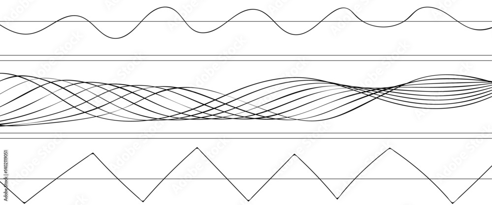 Poster abstract wave lines on white background. set of many waves lines background. abstract horizontal wav