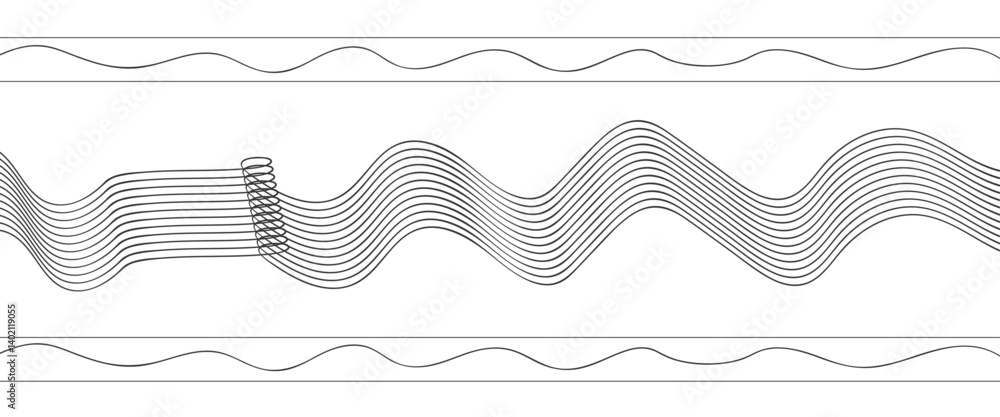 Poster deferent types of wave lines. abstract some black and white wavy lines background. abstract wavy gra