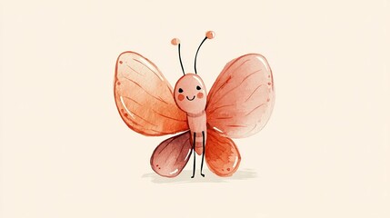 A cheerful, watercolor-painted butterfly with a warm, peachy-orange hue.