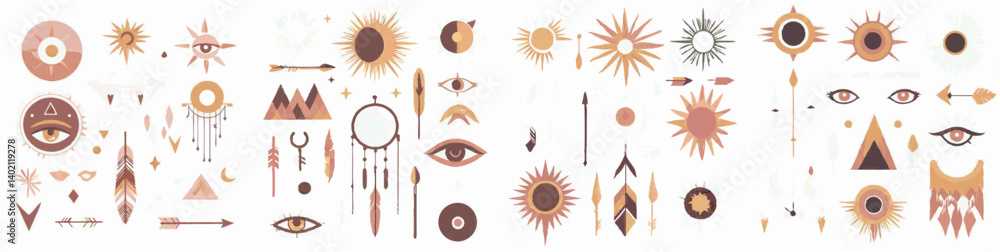 Poster bohemian vector elements and doodle objects.
