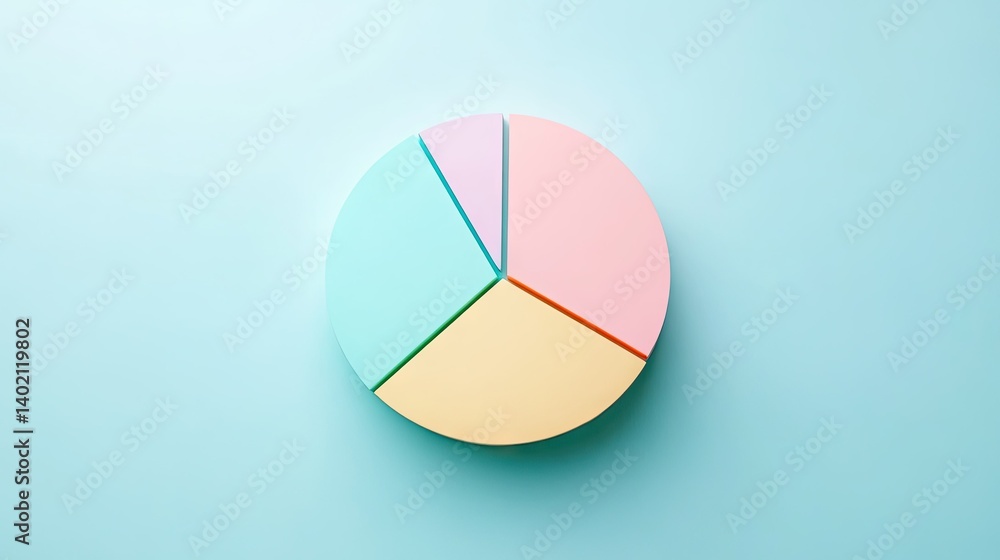 Poster a vibrant. multicolored pie chart on a soft blue background. illustrating data distribution. ideal f