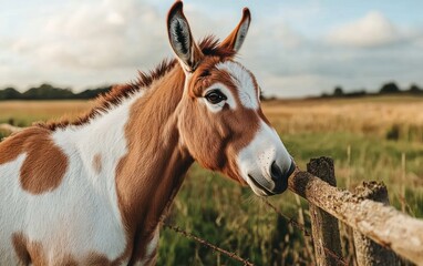 Brown and White Mule in a Green Field