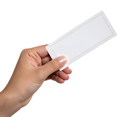 hand holding blank ticket or card isolated on transparent background