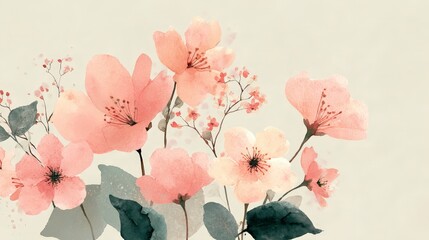 Elegant Watercolor Blush Pink Flowers  Floral Background  Botanical Art  Soft Hues  Nature