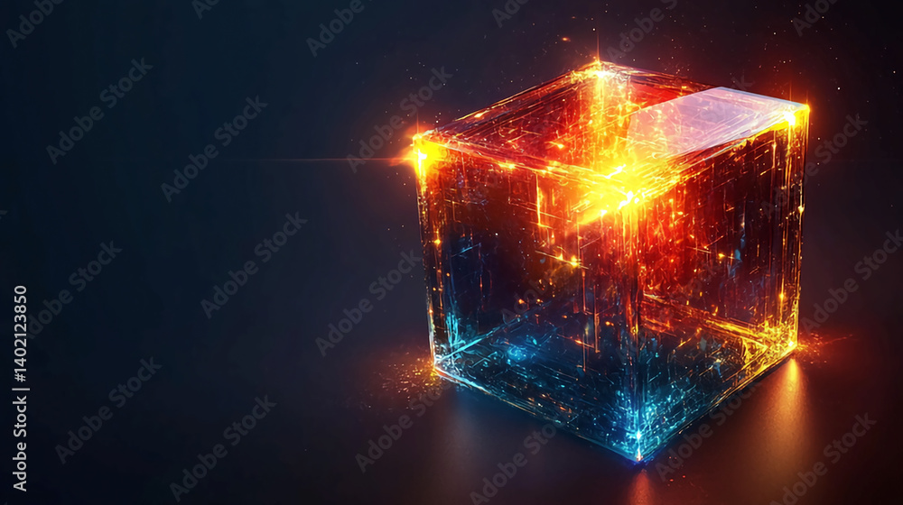 Poster glowing cube abstract technology background with digital data and network connections concept art de