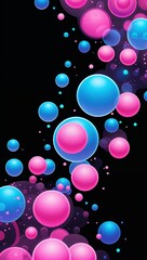 Cyan to Pink circular blobs patterns glowing on plain black background illustration design