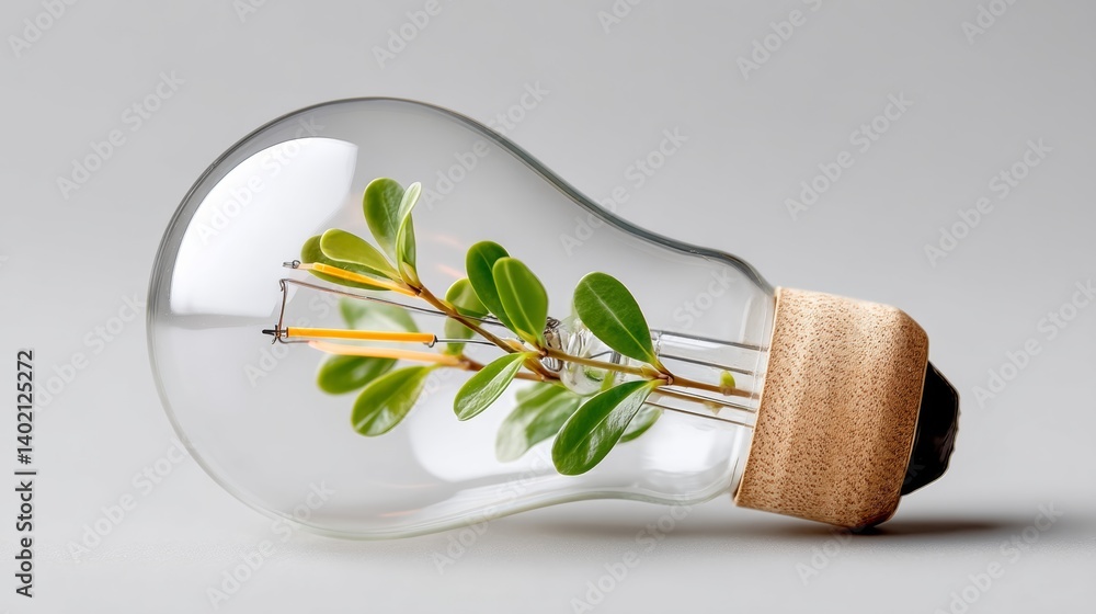 Poster light bulb with a leaf inside of it