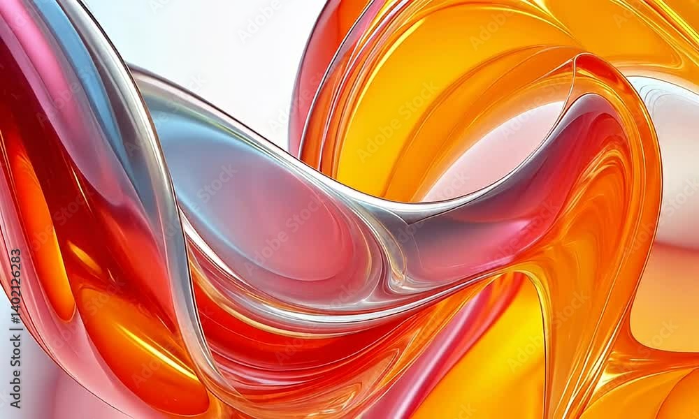 Wall mural colorful abstract fluid design with dynamic waves and smooth transitions in bright orange and red to