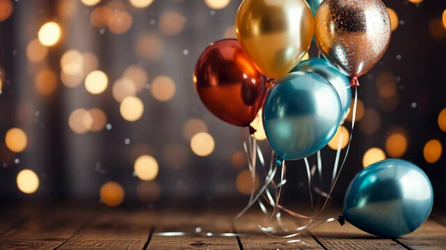 Party Background with lights, confetti, balloons and serpentine Modern