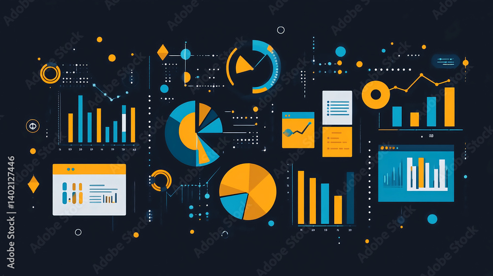 Poster data analysis visualization charts graphs and diagrams for business intelligence and analytics repor