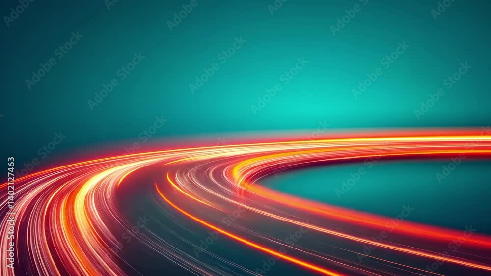 Poster vibrant light trails showcase dynamic movement and energy, capturing essence of speed against colorf