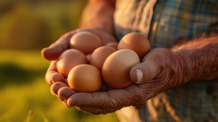 The farmer holding eggs