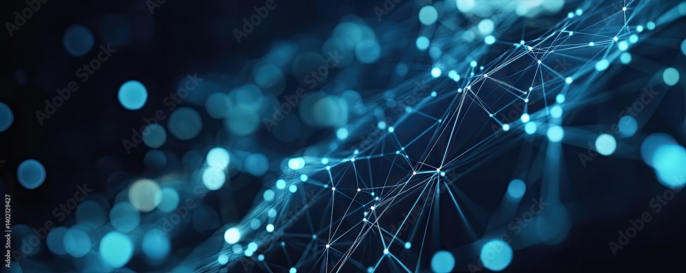 Poster a vibrant. abstract representation of interconnected digital networks. showcasing glowing nodes and 