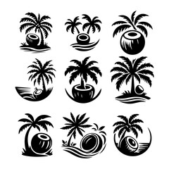 set of coconat silhouette vector icon graphic logo design
