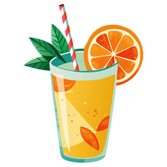 Watercolor Aperol Spritz cocktail illustration with orange, isolated on white background