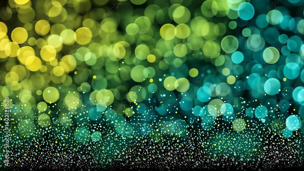 Poster defocused circles in yellow, green and turquoise create an abstract and sparkling background for fes