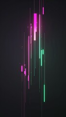 Neon Pink to Neon Green digital glitch lines glow on plain black background illustration design