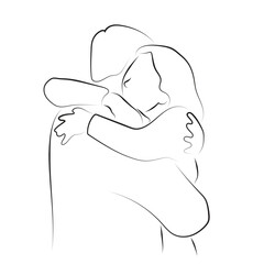 happy lover couple hugging each other illustration vector hand drawn with black lines isolated on white background.