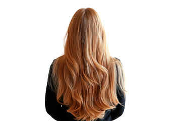Naklejka premium Woman with long blonde wavy hair, back view isolated on transparent background
