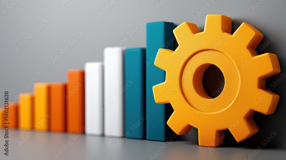 Poster boost sales and efficiency with speed through this vibrant gear and bar graph illustration represent