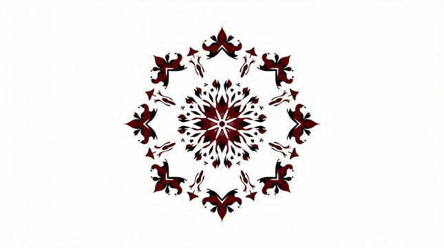 Intricate maroon floral mandala design elegant symmetrical pattern dark red accents on white background perfect for print or digital art high resolution image detailed ornate artwork