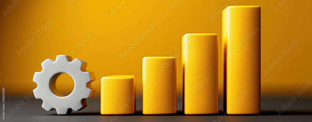 Poster boost sales and efficiency with speed through this vibrant yellow bar graph and gear symbolizing gro