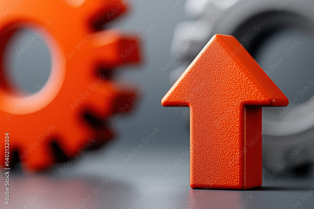 Poster boost sales with efficiency and speed using this vibrant orange arrow symbolizing growth alongside g